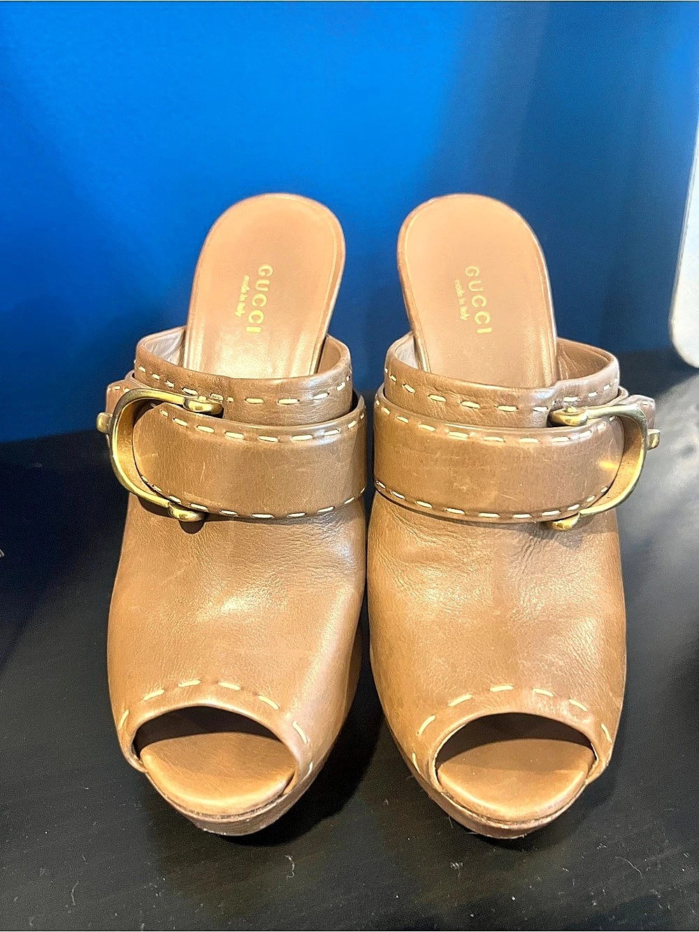 Gucci Brown Peep Toe Heels